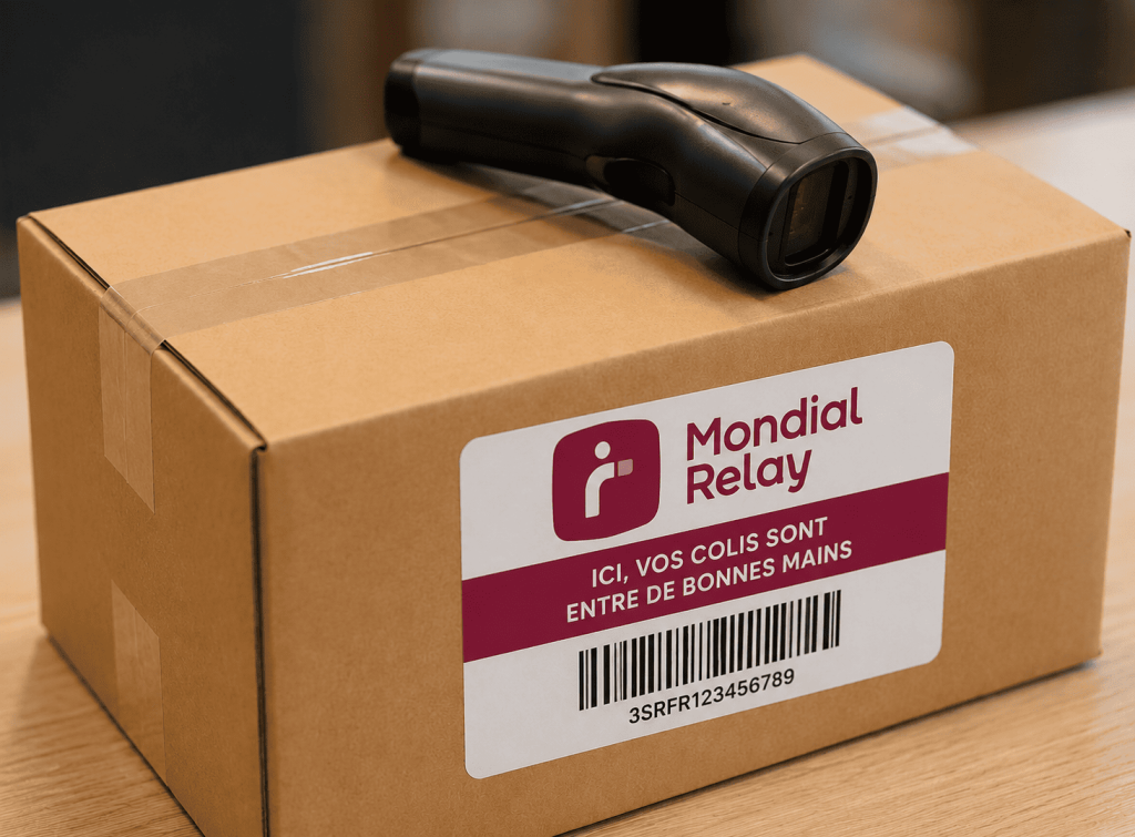 Colis prêt à expédier avec scanner mondial relay